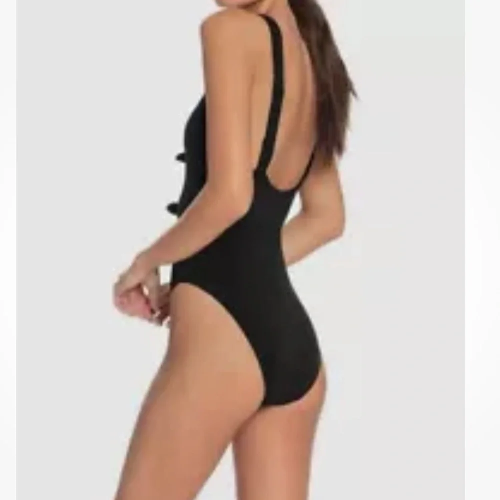 Robin Piccone Women's Black Plunge Knot-Front One-Piece Swimsuit Size 10